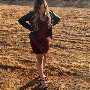 Burgundy fashion nova criss cross wrap up dress